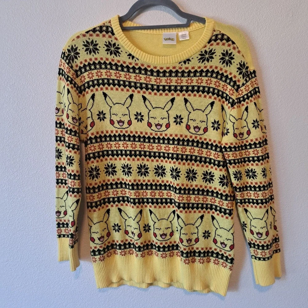 Pokemon Pikachu Kids Yellow Fair Isle Holiday Sweater Size Large LG